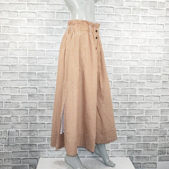 Everlane Women's Button maxi Skirt paperbag waist brown gingham size Medium NWT - Picture 4 of 9